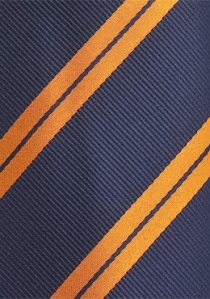 Cravate rayée bleu marine et orange cuivré