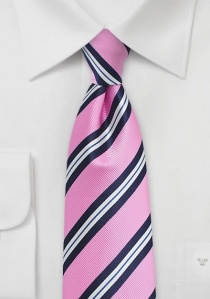 Cravate rose avec rayures bleu marine et blanc