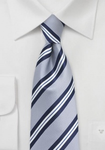 Cravate rayée bleu nuit et gris argent