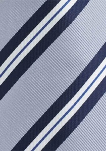 Cravate rayée bleu nuit et gris argent