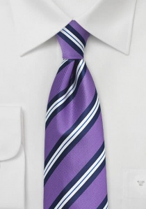 Cravate rayée lilas bleu marine et blanc