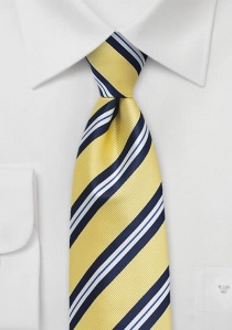 Cravate à rayures jaune crème bleu marine et blanc