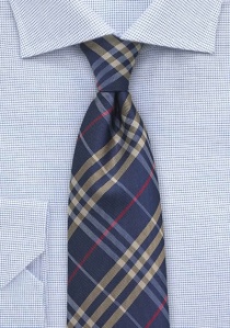 Cravate écossaise bleu marine beige rouge
