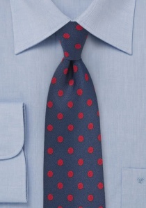 Cravate bleu foncé aux larges pois rouges