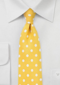 Cravate jaune doré à gros pois blanc nacré