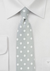 Cravate gris argent à gros pois blanc neige