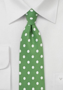 Cravate vert gazon à gros pois blanc nacré