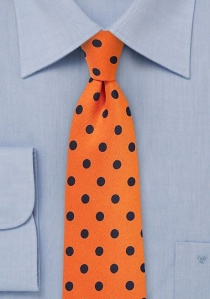 Cravate orange cuivré à gros pois bleu marine
