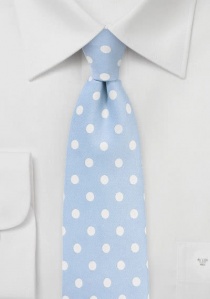 Cravate bleu glacé à gros pois blanc perle