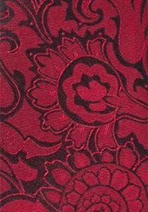 Cravate rouge cerise motif fleuri sur fond noir