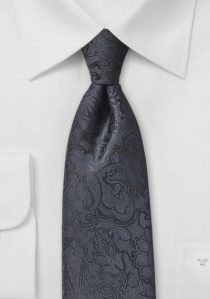 Cravate noire asphalte imprimé fleuri