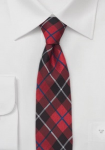 Cravate étroite écossaise rouge bleue