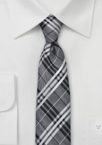 Cravate étroite tartan gris blanc noir