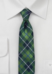 Cravate étroite carreaux écossais verts bleus