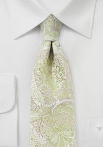 Cravate motif paisley vert clair blanc neige