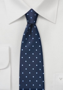 Cravate étroite bleu marine à pois bleu clair