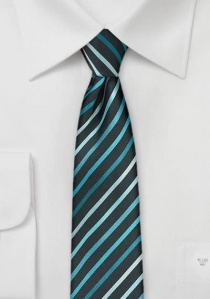 Cravate étroite noire à rayures tons bleus