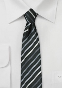 Cravate étroite noire à rayures tons gris