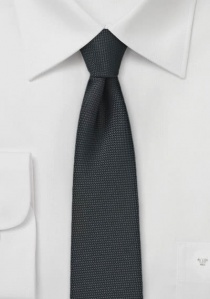 Cravate étroite unie noire brodée mate