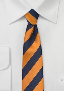 Cravate étroite bleu marine rayures orange