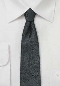 Cravate étroite noir charbon imprimé fleuri