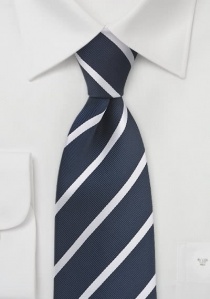 Cravate clip bleu marine rayures blanc perle