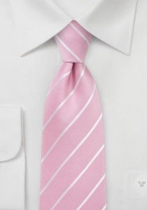 Cravate extra-longue rose pastel rayée blanc