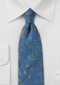 Cravate en laine bleu fumé à motif de rinceaux