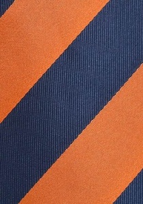 Cravate XXL bleu foncé et orange à rayures