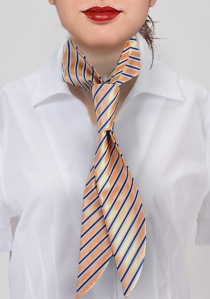 Cravate femme de service rayée orange noir d'encre