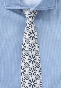 Cravate en coton moderne blanc neige / bleu foncé