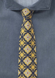Cravate jaune-bleu foncé avec motif décoratif