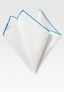 Pochette blanche bord bleu cyan