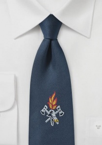 Cravate pompier bleu sombre flamme