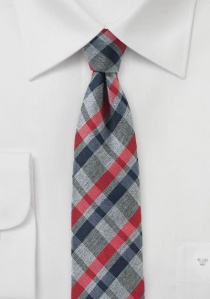 Cravate écossaise gris rouge noir