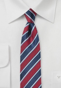 Cravate rouge rayée bleu marine et blanc
