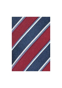 Cravate rouge rayée bleu marine et blanc