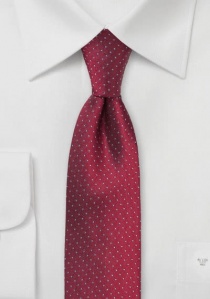Cravate étroite rouge rubis à pois bleu ciel