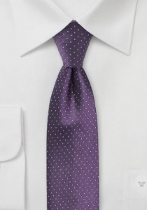 Cravate étroite violet foncé à pois gris clair