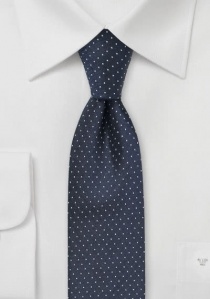 Cravate étroite bleu foncé à pois blanc