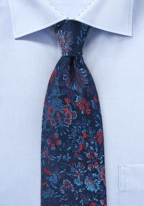 Cravate bleu nuit au motif fleuri