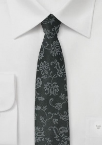 Cravate noir asphalte motif floral