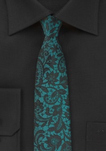 Cravate bleu pétrole mosaique noire