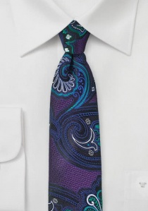Cravate pourpre bleu turquoise motif baroque