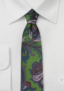 Cravate vert gazon dessin cachemire bleu marine