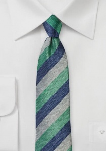 Cravate bleue grise et verte à rayures