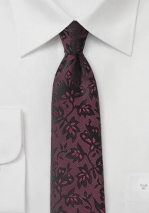 Cravate rouge foncé motif feuillage