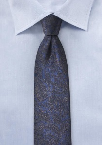 Cravate motif cachemire brun sur fond bleu foncé