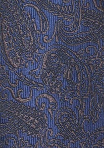 Cravate motif cachemire brun sur fond bleu foncé
