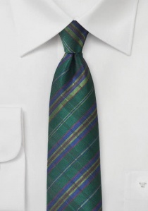 Cravate bleu marine et vert sapin motif carreaux